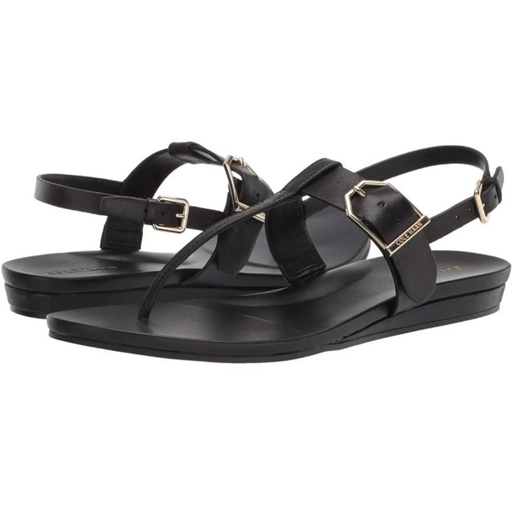 Nib Cole Haan Francine Demi Wedge Leather Sandals - black